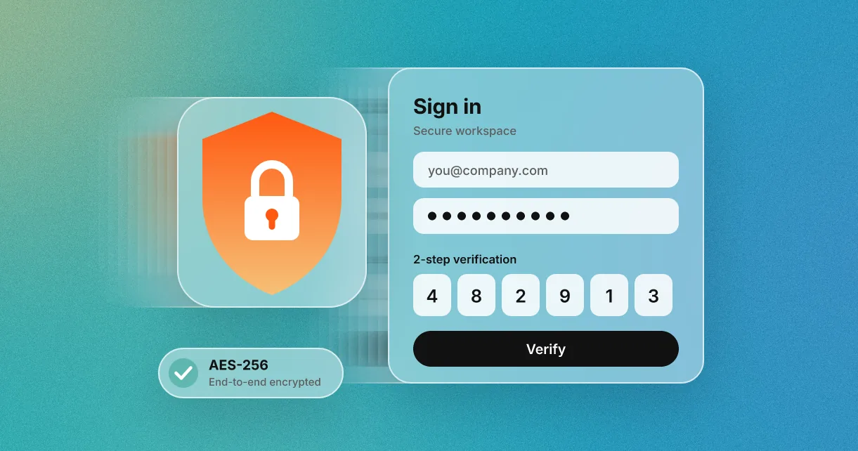 Security shield with padlock next to a sign-in form with two-step verification